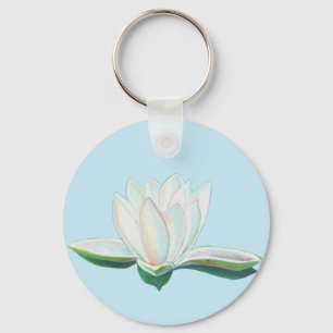Porte-clés Bouton d'illustration de lotus blanc