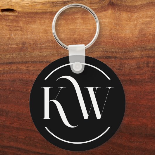 Porte-clés Bouton Élégant Initiales Noir et Blanc (Verso)
