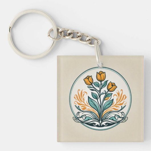 Porte-clés Bouton Floral orange (Devant)