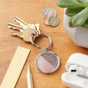 Porte-clés Bouton Monogramme Élégant en Or Rose