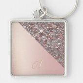Porte-clés Bouton Monogramme Or Rose Élégant (Devant)