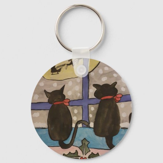 Porte-clés Bouton Noir Chat Noël (Recto)