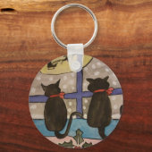 Porte-clés Bouton Noir Chat Noël (Recto)