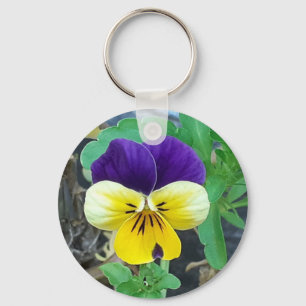 Porte-clés Bouton Pansy Violet et Jaune