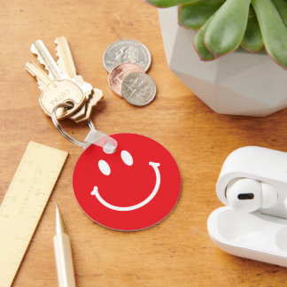 Porte-clés Bouton visage heureux rouge
