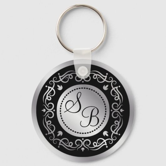 Porte-clés Boutons d'argent sur le Mariage noir monogrammed (Recto)