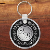 Porte-clés Boutons d'argent sur le Mariage noir monogrammed (Recto)