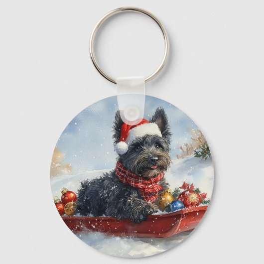 Porte-clés Bouviers Des Flandres Chien à Sledge Noël (Recto)