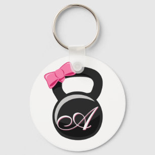 Porte-clés Bow and Monogram Kettlebell Pink "A"