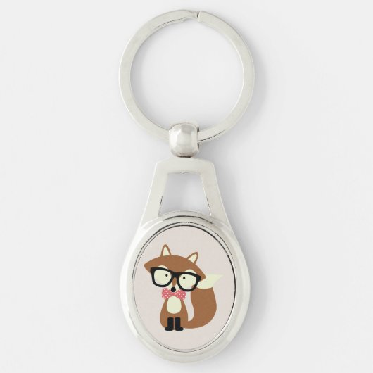 Porte-clés Bow Cravate et lunettes Hipster Renard Brown (Devant)
