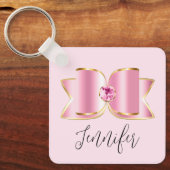 Porte-clés Bow en verre rose avec pierre centrale (Recto)