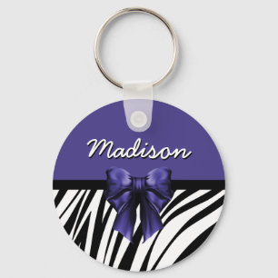 Porte-clés Bow Zebra noir et violet
