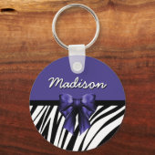 Porte-clés Bow Zebra noir et violet (Recto)