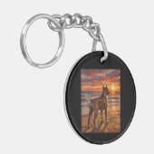 Porte-clés Boxer bringé à Sunset Beach Cadeau d'art de chien (Devant gauche)