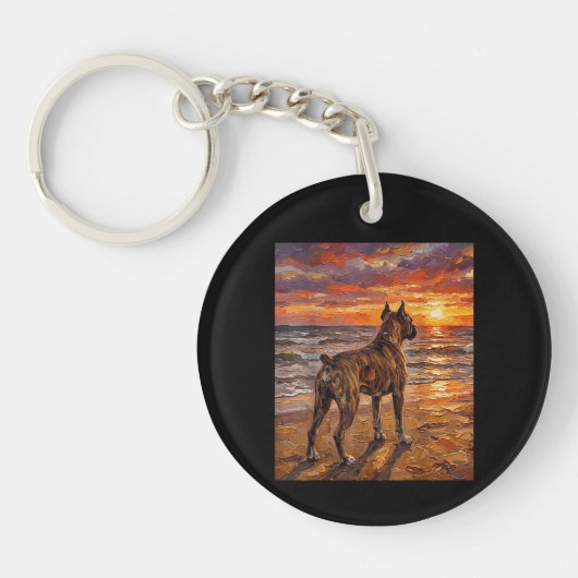 Porte-clés Boxer bringé à Sunset Beach Cadeau d'art de chien (Devant)