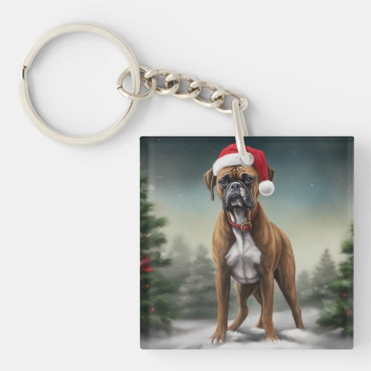 Porte-clés Boxer dans la neige de Noël (Devant)