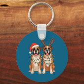 Porte-clés Boxer Dog Christmas Santa Hat Reindeer Lights Paja (Recto)