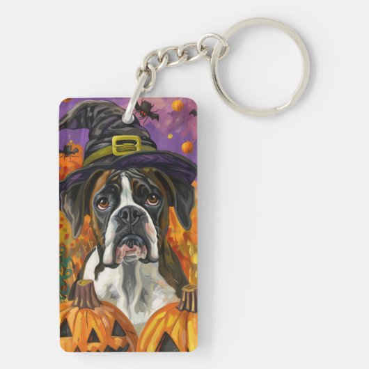 Porte-clés Boxer éffrayant Halloween sorcière et Citrouille (Dos)