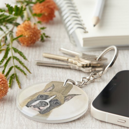 Porte-clés Boxer Peinture - Cute Original Chien Art (Devant droit)