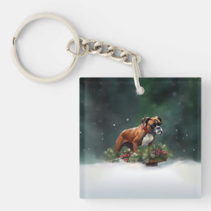 Porte-clés Boxeur Noël neige hiver
