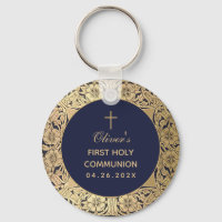 Boy First Communion Marine Blue Gold Roses Vintage