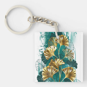 Porte-clés Branche avec Feuilles d'or Ginko Biloba