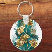 Porte-clés Branche avec Feuilles d'or Ginko Biloba (Recto)