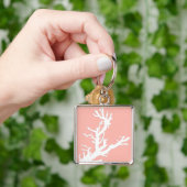 Porte-clés Branche de corail - blanc sur corail rose (main)