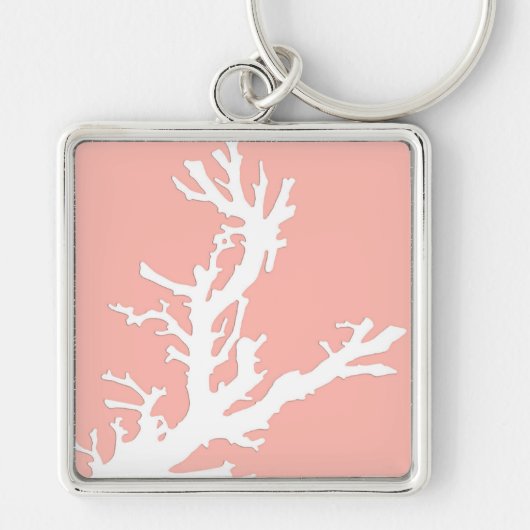Porte-clés Branche de corail - blanc sur corail rose (Devant)