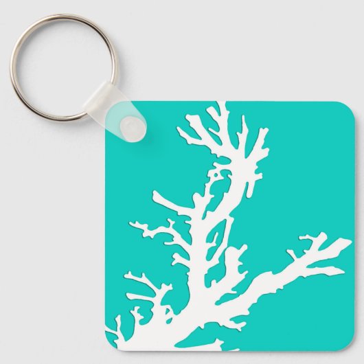 Porte-clés Branche de corail - blanc sur turquoise (Recto)