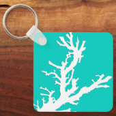 Porte-clés Branche de corail - blanc sur turquoise (Recto)