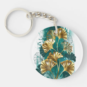 Porte-clés Branche de Ginko Biloba aux feuilles dorées