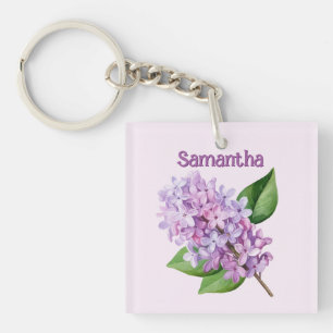 Porte-clés Branche de lilas sur fond rose tendre