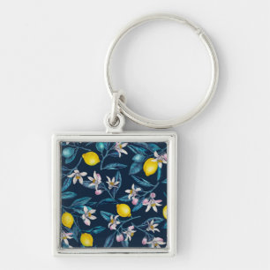 Porte-clés Branches de citron avec fleurs et fruits sur le bl