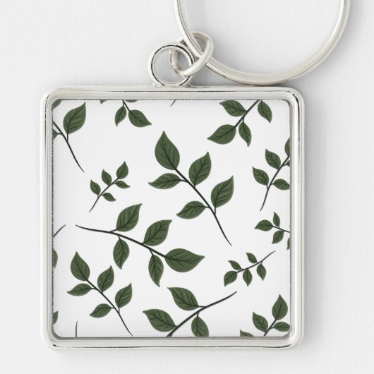 Porte-clés Branches de feuillage avec Feuilles verts en blanc (Devant)
