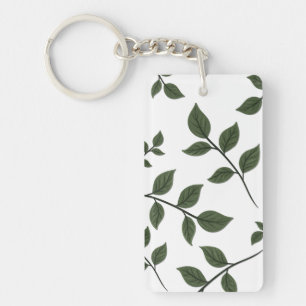 Porte-clés Branches de feuillage avec Feuilles verts en blanc