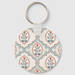 Porte-clés Branches de fleurs vintages, textile indien.