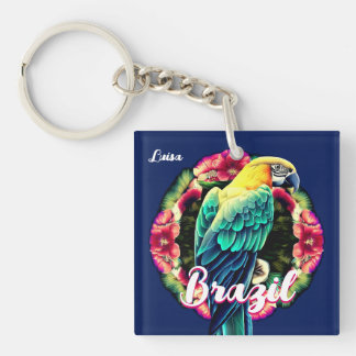Porte-clés Brésil avec T-shirt perroquet coloré