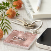 Porte-clés Bride Glittery Rose Gold Fancy Monogramme (Devant Droit)