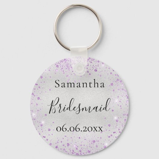 Porte-clés Bridesmaid argent violet brillant nom élégant (Recto)