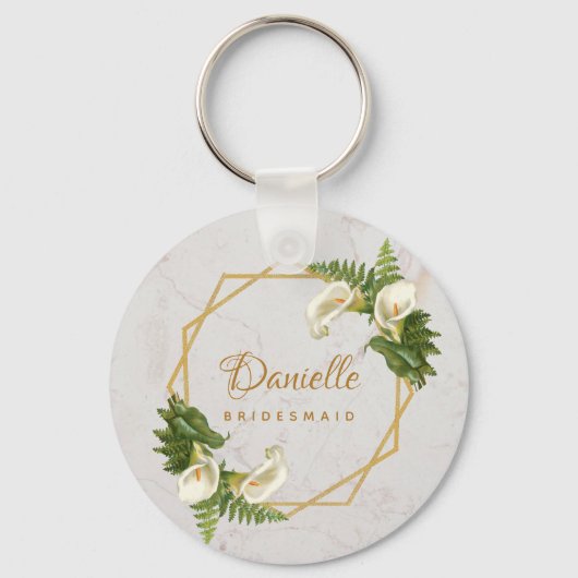 Porte-clés Bridesmaid Calla Lilies Marbre Or Géométrique (Recto)