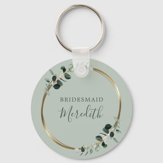 Porte-clés Bridesmaid Gift Eucalyptus Gold Monogram Sage (Recto)