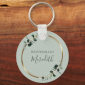 Porte-clés Bridesmaid Gift Eucalyptus Gold Monogram Sage (Recto)