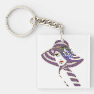 Porte-clés Bridesmaid Gold & Jacaranda Flowers