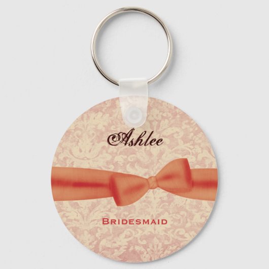 Porte-clés Bridesmaid Orange Bow Ecru Damask E009 (Recto)