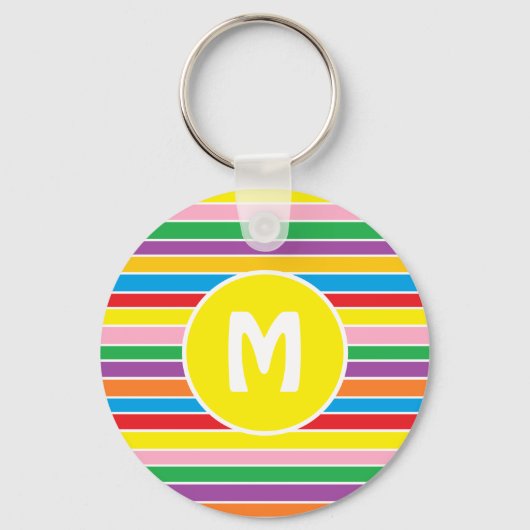 Porte-clés Bright Colorful Rainbow Striped Monogrammed (Recto)