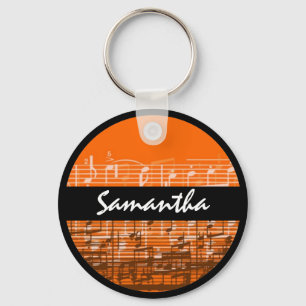 Porte-clés Bright orange music notes customizable keychain