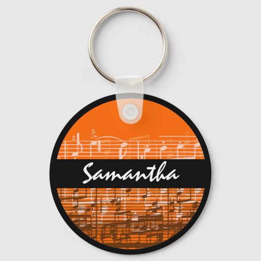 Porte-clés Bright orange music notes customizable keychain (Recto)