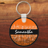 Porte-clés Bright orange music notes customizable keychain (Recto)