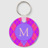 Porte-clés Bright Pink and Blue Argyle Pattern Monogram (Recto)